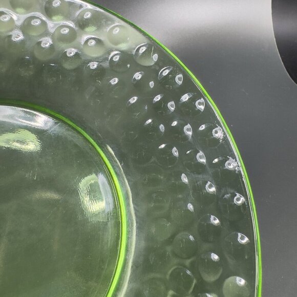 Vintage Uranium UV Glowing Glass Dish Plate Round Dishes Plates Optic Dots Set 2 - Picture 5 of 14